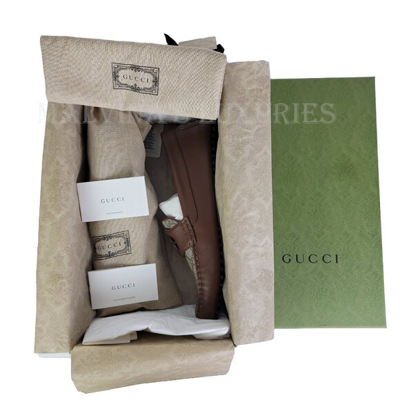 GUCCI SHOES G LOGO SUPREME BROWN LEATHER LOAFERS MOCCASINS - Picture 13 of 15